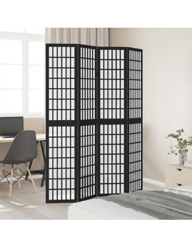 Divisorio Ambienti 4 Pannelli Nero Legno Massello di Paulownia