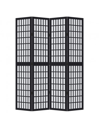 Divisorio Ambienti 4 Pannelli Nero Legno Massello di Paulownia