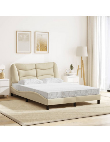 Letto con Materasso Crema 140x19 cm in Tessuto
