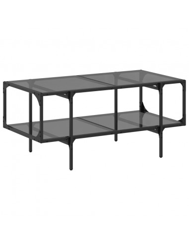 Tavolino con Piano in Vetro Nero 98,5x50x45 cm Acciaio