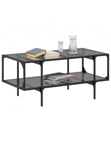 Tavolino con Piano in Vetro Nero 98,5x50x45 cm Acciaio