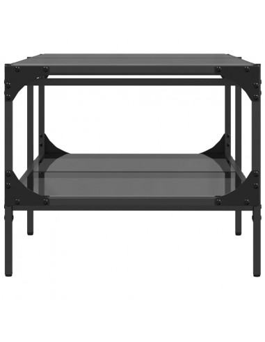 Tavolino con Piano in Vetro Nero 98,5x50x45 cm Acciaio
