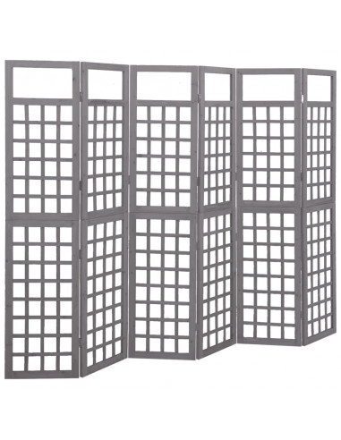 Divisorio a 6 Pannelli in Legno di Abete Grigio 242,5x180 cm