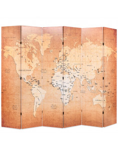 Paravento Pieghevole 228x170 cm Stampa Mappa del Mondo Giallo 2