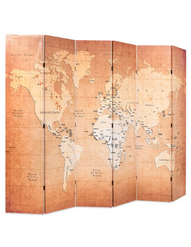 Paravento Pieghevole 228x170 cm Stampa Mappa del Mondo Giallo