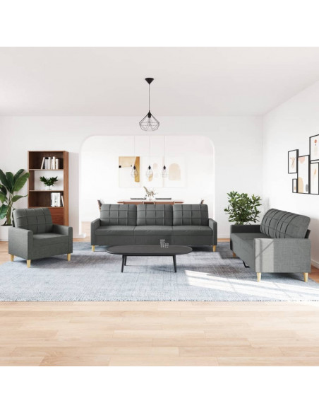 Set di Divani 3 pz Grigio Scuro in Tessuto