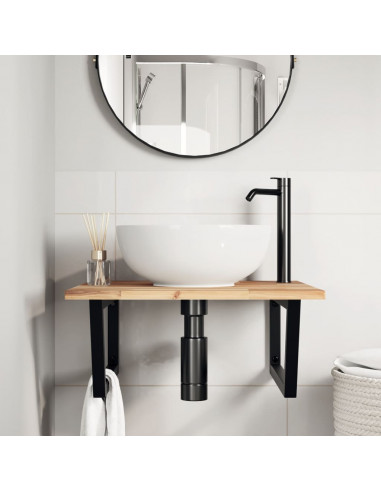 Ripiano a Parete per Lavabo in Acciaio e Massello di Acacia