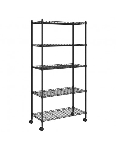 Scaffale a 5 Livelli con Ruote 75x35x155 cm Nero 250 kg
