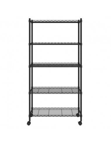 Scaffale a 5 Livelli con Ruote 75x35x155 cm Nero 250 kg