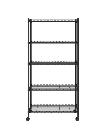 Scaffale a 5 Livelli con Ruote 75x35x155 cm Nero 250 kg