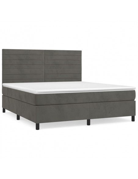 Giroletto a Molle con Materasso Grigio Scuro 180x200 cm Velluto