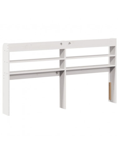Testiera con Ripiani Bianca 135 cm in Legno Massello di Pino