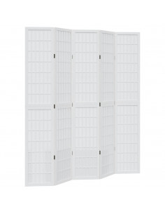 Divisorio Ambienti 5Pannelli Bianco Legno Massello di Paulownia 2