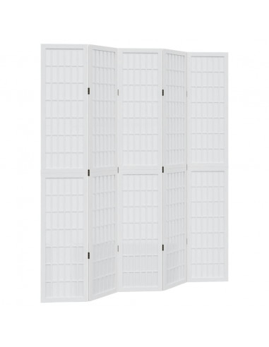 Divisorio Ambienti 5Pannelli Bianco Legno Massello di Paulownia