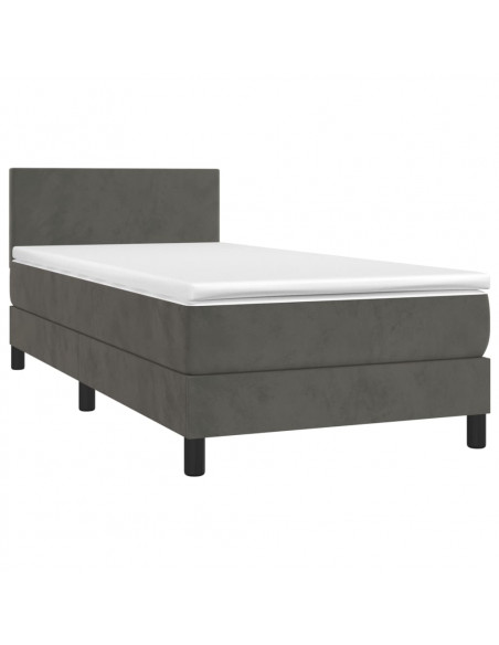 Letto a Molle con Materasso e LED Grigio Scuro 100x200 cm