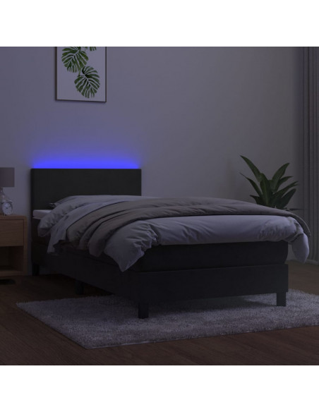 Letto a Molle con Materasso e LED Grigio Scuro 100x200 cm