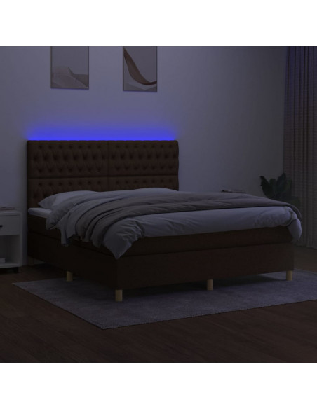 Letto a Molle Materasso e LED MarroneScuro 180x200cm in Tessuto