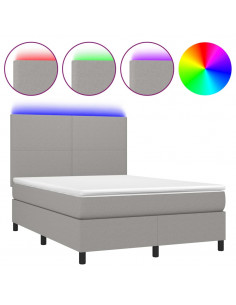 Letto a Molle Materasso e LED Grigio Chiaro 140x200 cm Tessuto 2