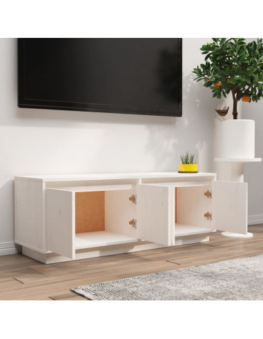 Mobile Porta TV Bianco 110x34x40 cm in Legno Massello di Pino