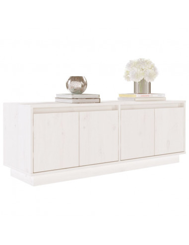 Mobile Porta TV Bianco 110x34x40 cm in Legno Massello di Pino