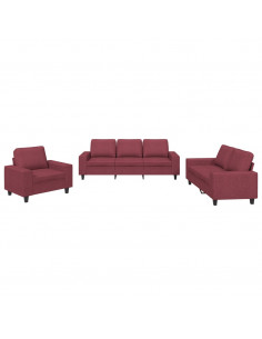 Set di Divani 3 pz Rosso Vino in Tessuto 2