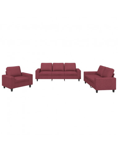 Set di Divani 3 pz Rosso Vino in Tessuto