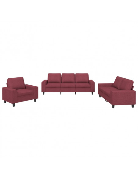 Set di Divani 3 pz Rosso Vino in Tessuto