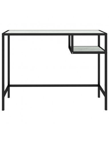 Scrivania per Computer Marmo Bianco 100x36x74cm Vetro Temperato