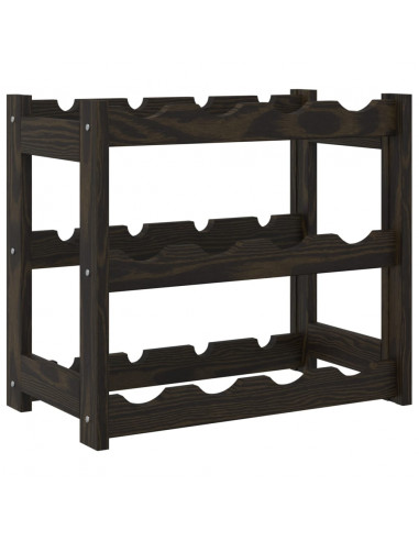 Portabottiglie per 12 Bottiglie Nero Legno Massello di Pino