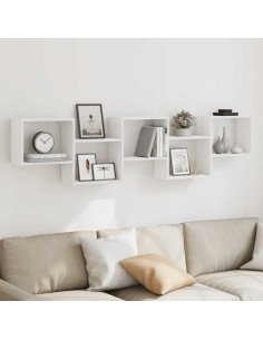 Mensola a Cubo da Parete 5 Scomparti Legno Multistrato Bianco 2