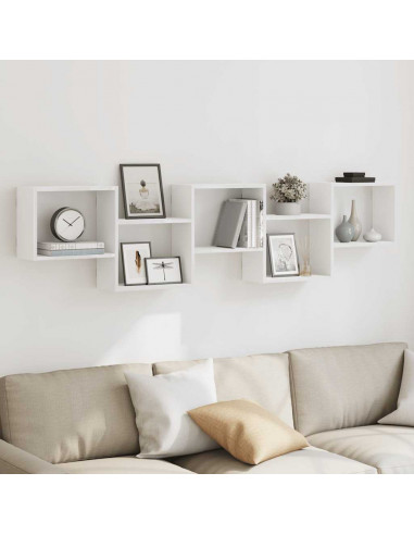 Mensola a Cubo da Parete 5 Scomparti Legno Multistrato Bianco