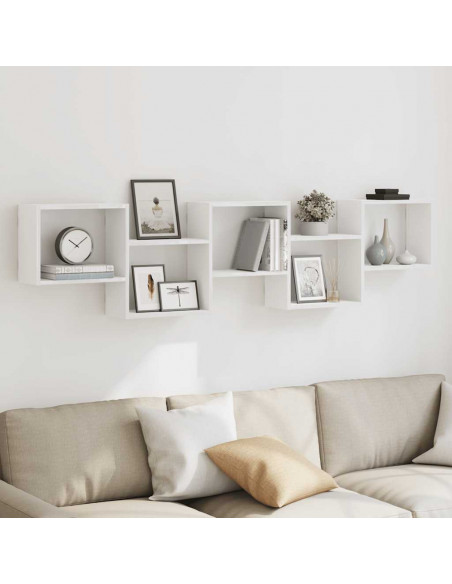 Mensola a Cubo da Parete 5 Scomparti Legno Multistrato Bianco