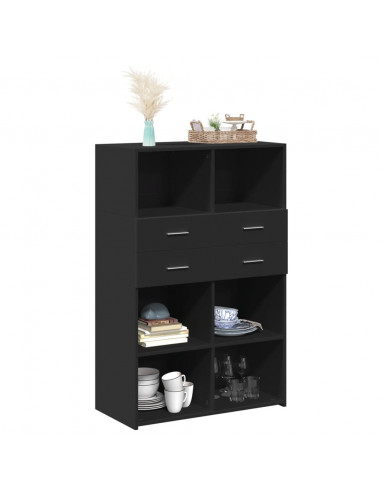 Credenza Nera 80x42,5x124 cm in Legno Multistrato