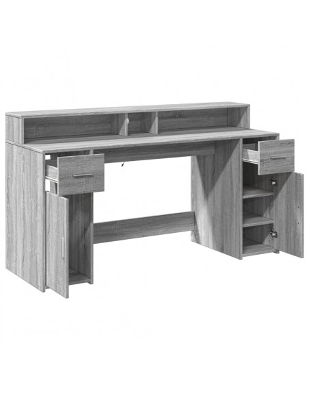 Scrivania con Luci LED Grigio Sonoma 160x55x91cm in Multistrato