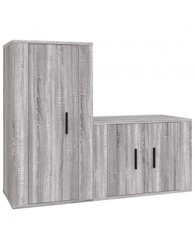 Set Mobili Porta TV 2 pz Grigio Sonoma in Legno Multistrato