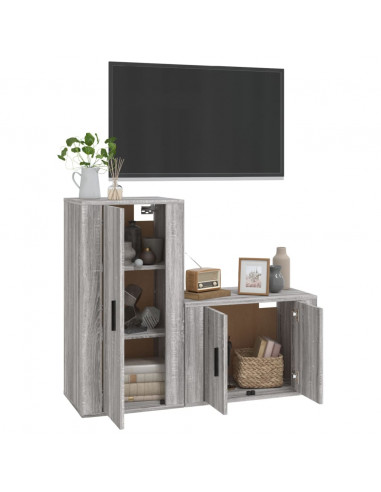 Set Mobili Porta TV 2 pz Grigio Sonoma in Legno Multistrato
