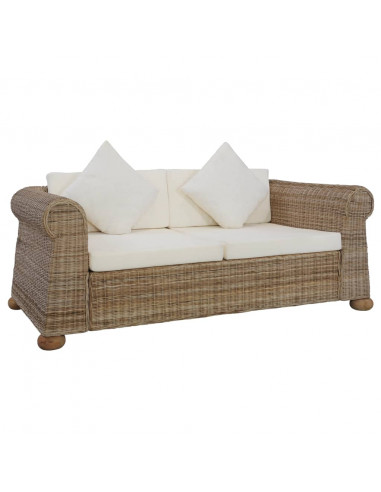Set di Divani 2 pz con Cuscini in Rattan Naturale