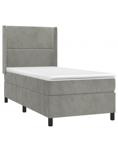 Letto a Molle Materasso e LED Grigio Chiaro 80x200 cm Velluto