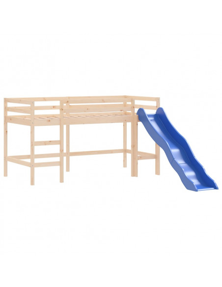 Letto a Soppalco con Torre Bambini Blu 80x200cm Massello Pino