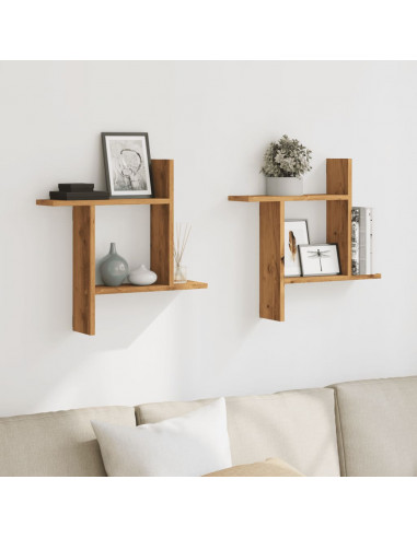 Mensole Parete 2pz Rovere Artigianale 50x12x50 cm in Truciolato