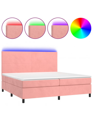 Letto a Molle con Materasso e LED Rosa 200x200 cm in Velluto