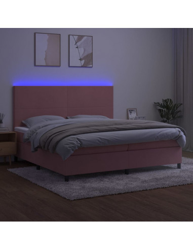 Letto a Molle con Materasso e LED Rosa 200x200 cm in Velluto