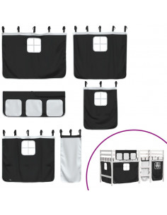 Letto a Soppalco Bambini con Tende Bianco e Nero 90x190 cm Pino 2