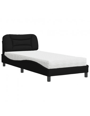 Letto con Materasso Nero 90x200 cm in Tessuto