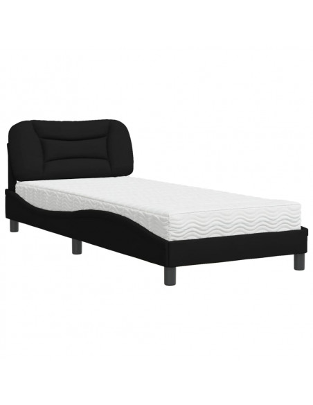 Letto con Materasso Nero 90x200 cm in Tessuto