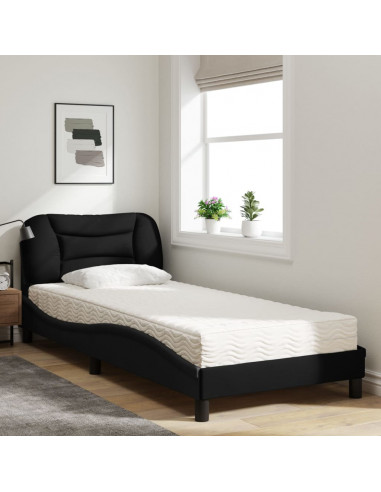 Letto con Materasso Nero 90x200 cm in Tessuto