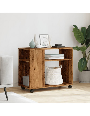 Tavolino con Ruote Legno Antico 70x35x60cm in Truciolato