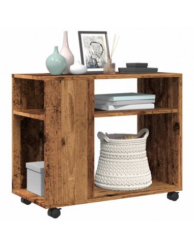 Tavolino con Ruote Legno Antico 70x35x60cm in Truciolato