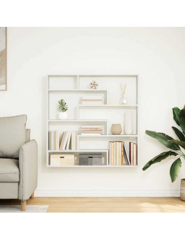 Mensola a Cubo da Parete 7 Scomparti in Truciolato Bianco