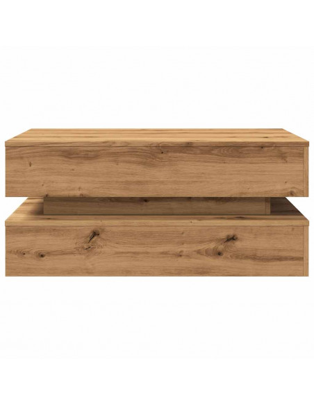 Tavolino da Salotto con Luci LED Rovere Artigianale 90x50x40 cm